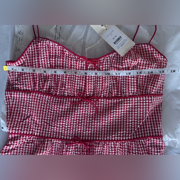Doen NWT Belline Cotton Bow Midi Maxi Dress Rouge La Maddalena Gingham Red Sz M - Picture 11 of 13